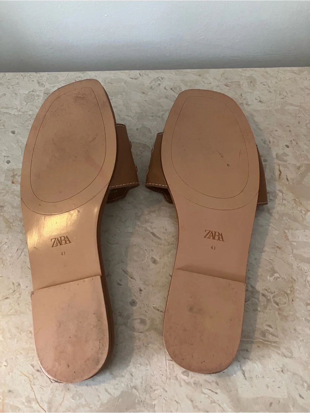 Zara Brown PU Leather Slide Sandals with Stitched Strap Detail - Picture 4 of 4